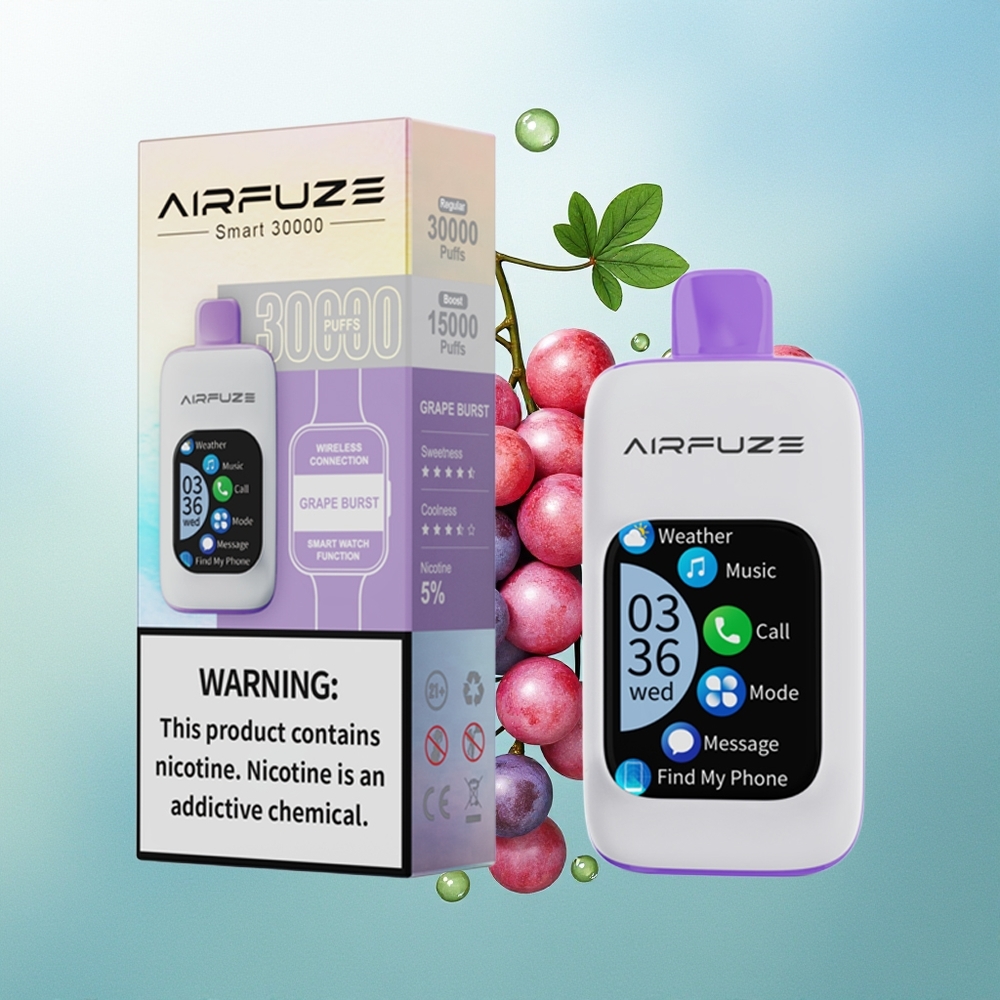 AirFuze Smart 30000 Pūkštelių Vynuogių Sprūgsnis 900mAh Type-C 5% Nikotino