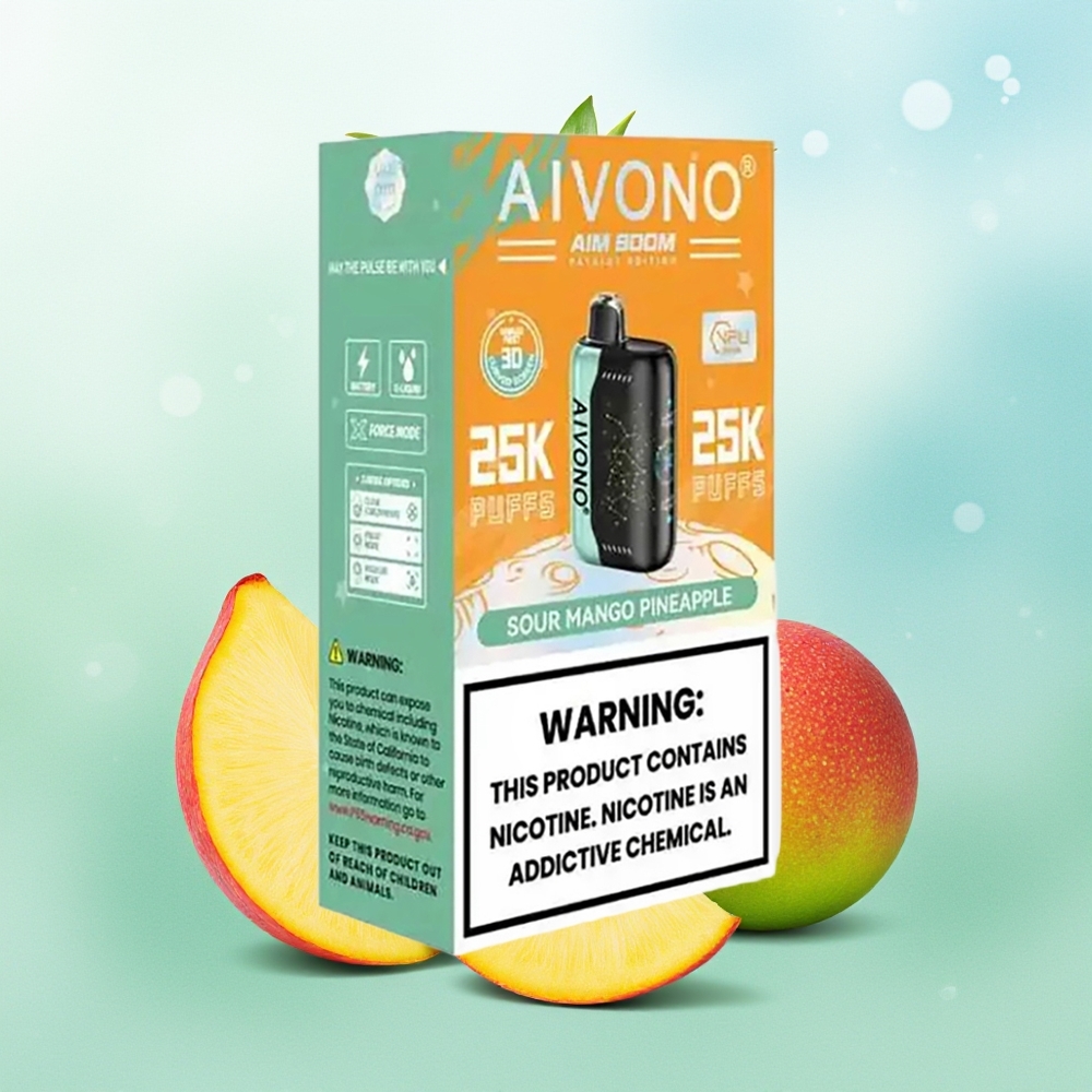 Aivono AIM BOOM 25000 Pūkštelių Rūgštus Mango Ananasas Type-C 28ml 650mAh 1.2Ω Tinklelio Apvija 90g