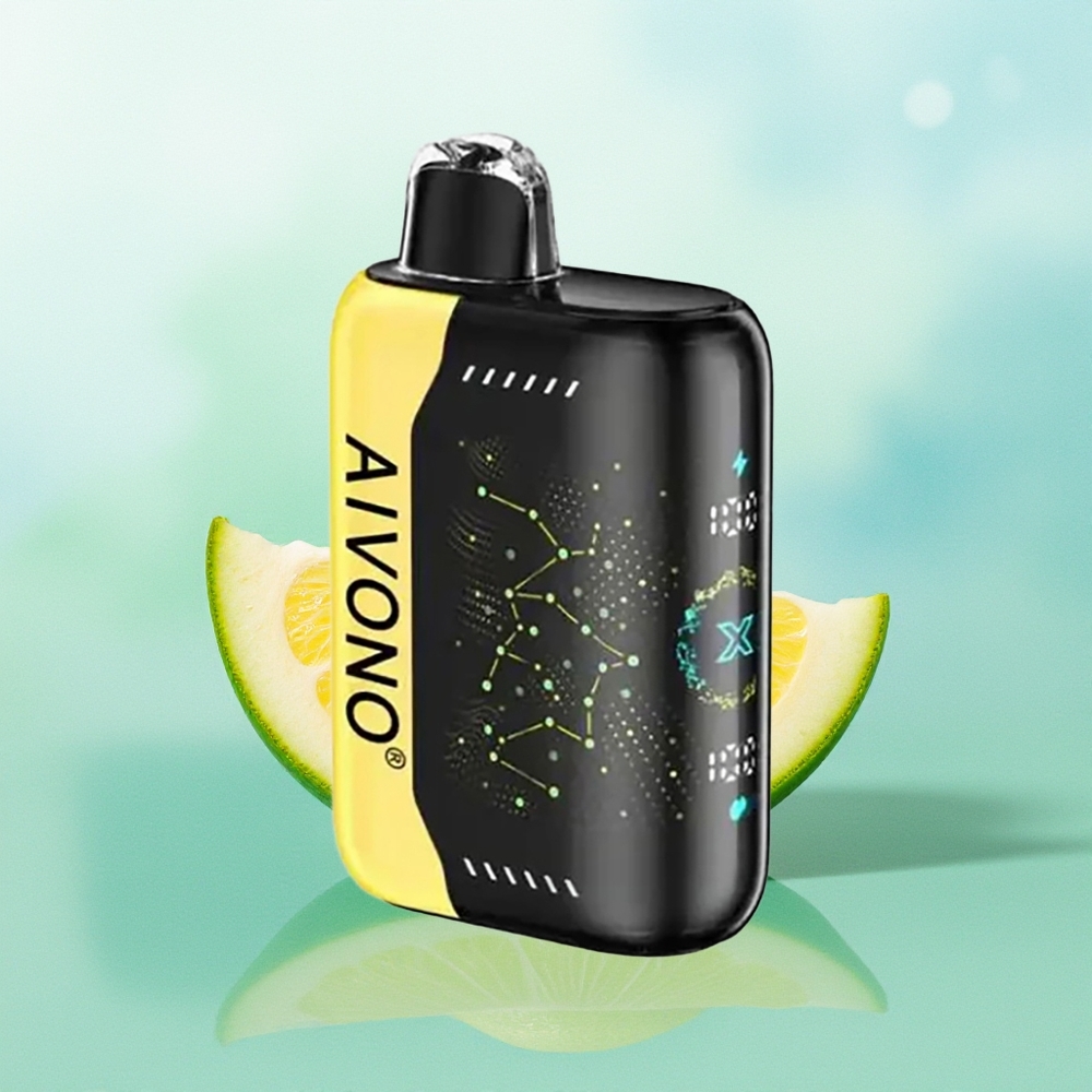 Aivono Aim Boom 25000 Pūkų Melionas Citrina 0%-5% Nikotino 28ml E-Skysčio 650mAh Baterija 1.2 ohm Tinklelio Ritė USB-C Įkrovimas 90g Svorio