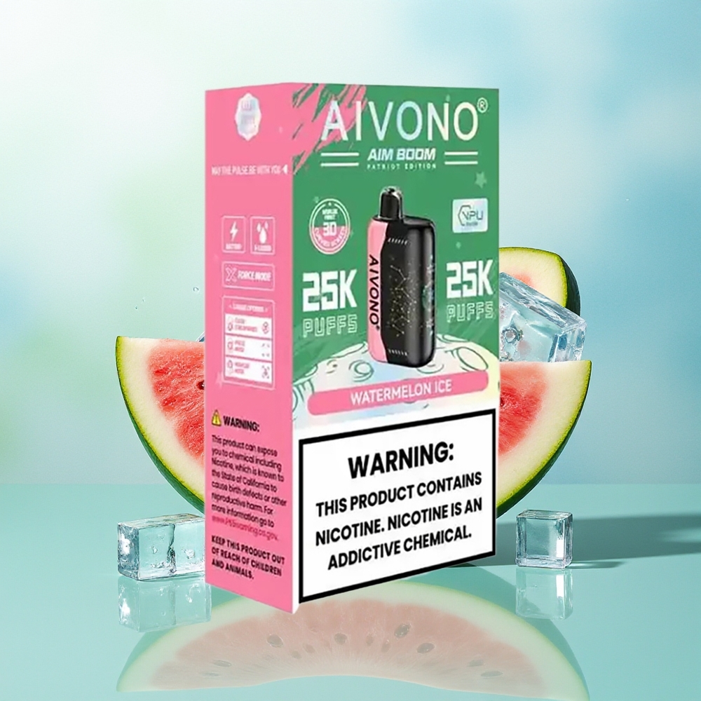 Aivono Aim Boom 25000 Pūkštelių Arbūzas-Ledas 28ml 650mAh 1.2 ohm Tinklelinė Apvija Type-C Įkrovimas 90g