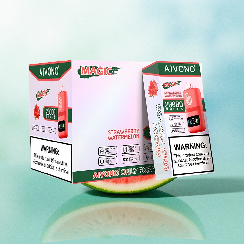 Aivono Aim Magic 20000 Pūkų Braškių Arbūzas 26ml E-skvarbas Dvigubos Dėžutės Ritės LCD Ekranas Tipo C Įkrovimas 600mAh Baterija