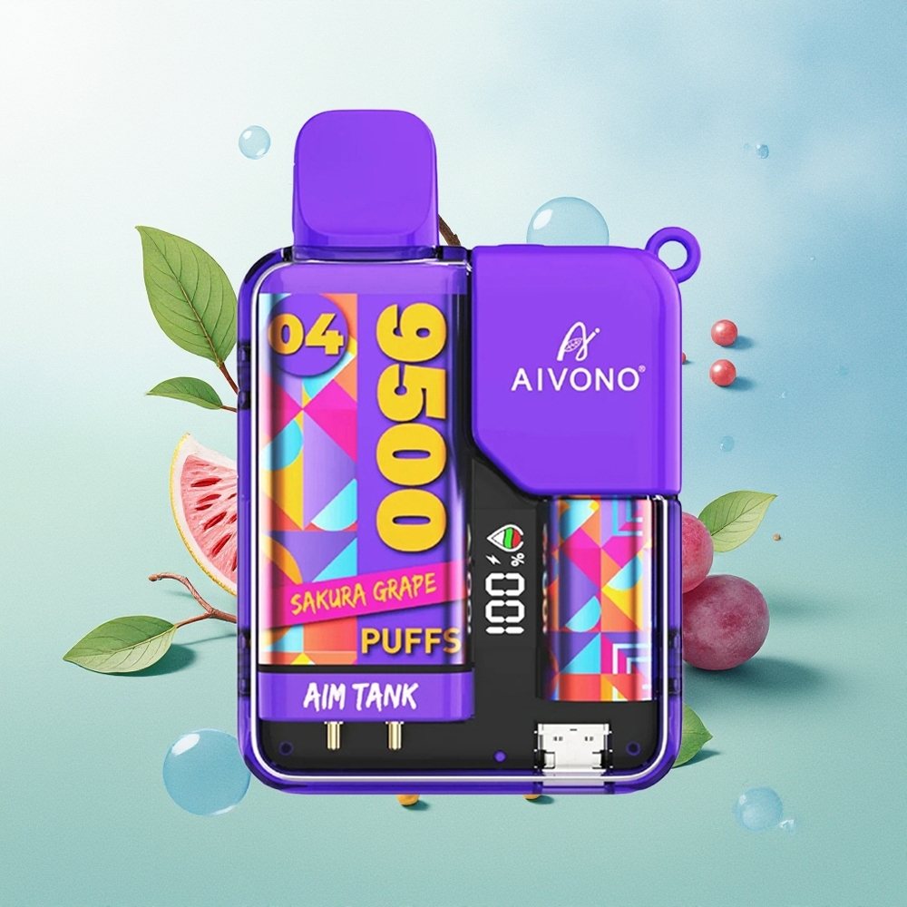 Aivono Aim Tank 9500 Pūkų Sakuromis Vynuogių 18ml 650mAh LCD 1.2ohm