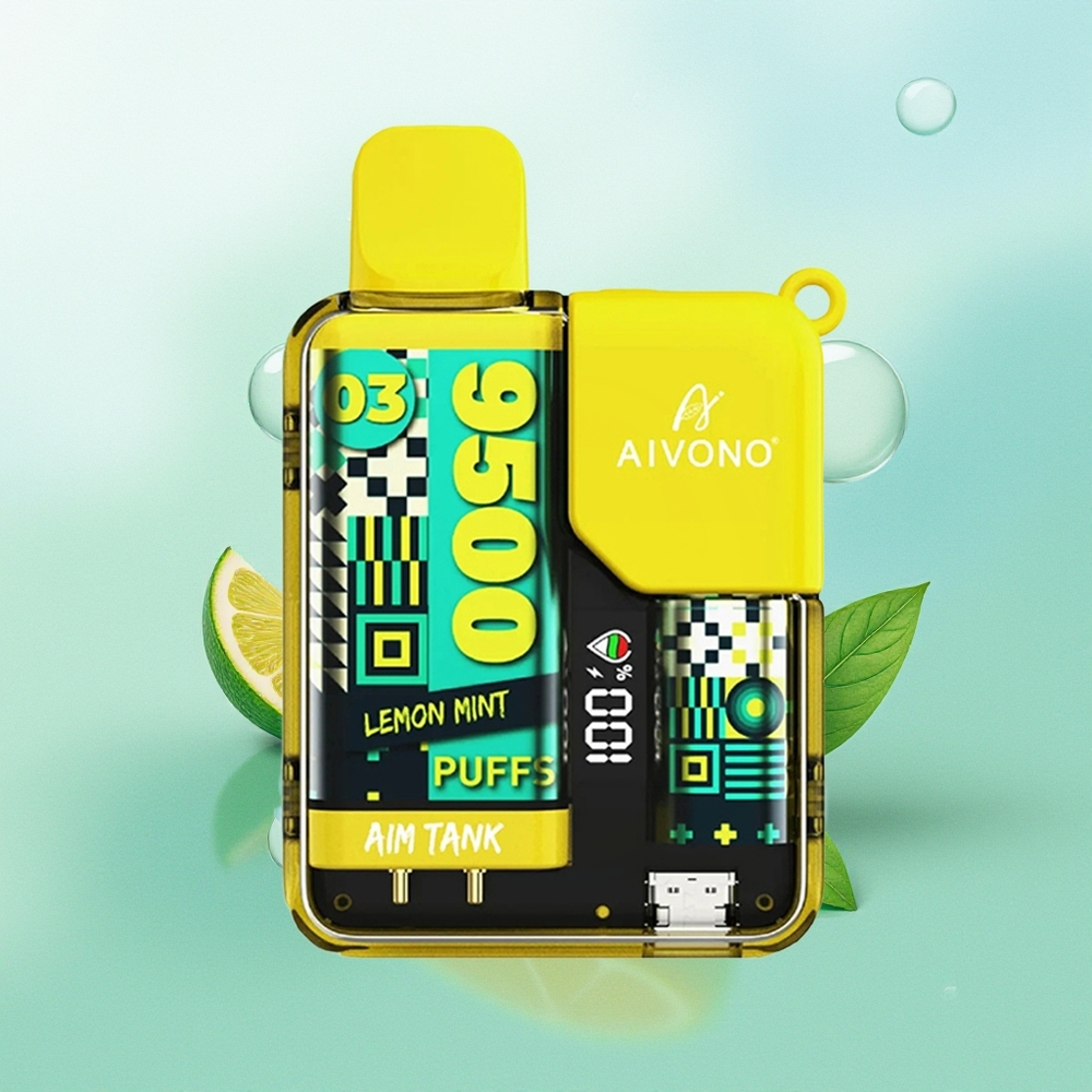 Aivono Aim Tank 9500 Puffų Citrina Mėtų 18ml 650mAh LCD 0%-5% Nikotino 1.2Ω Tinklelinė Apvija