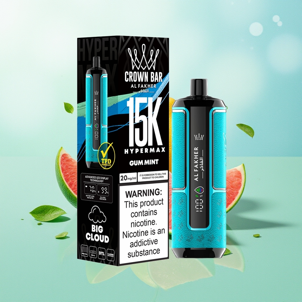 Al Fakher Crown Bar 15K Guminė Mėta Hypermax Pirmyn į Plaučius Kompaktiškas Nešiojamas Lengvas