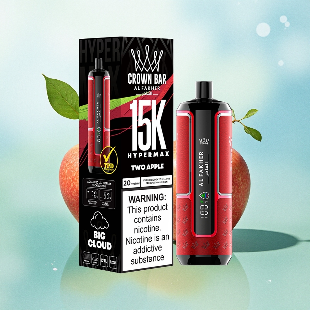 Al Fakher Crown Bar 15K Hypermax 15 000 Potraukių Dviejų Obuolių Kompaktinis