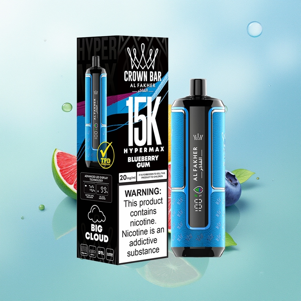 Al Fakher Crown Bar 15K Mėlynųjų Uogų Guma Hypermax Disposable Vape