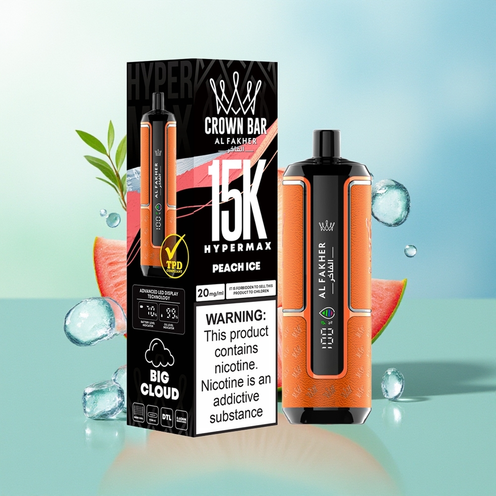 Al Fakher Crown Bar 15K Persikų Ledas Hypermax DTL 600mAh Type-C 22ml
