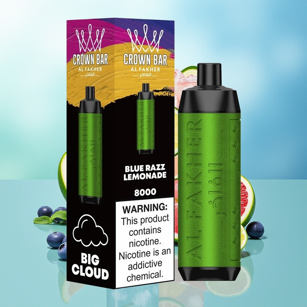 Al Fakher Crown Bar 8000 Kristalinis Vienkartinis Išgarintuvas Mėlynųjų Gervuogių Citrinų Gėrimas 600mAh 18ml 5mg 0.6Ω