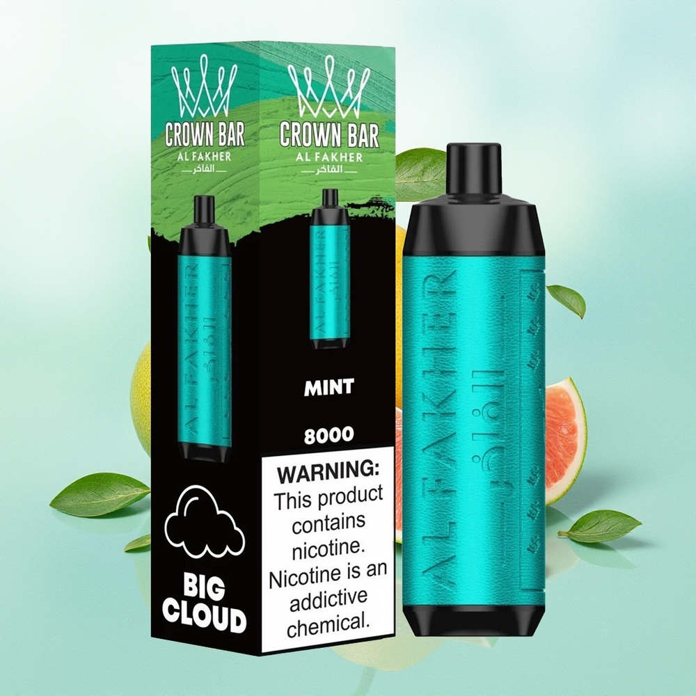 Al Fakher Crown Bar 8000 Kristalinis Vienkartinis Išgarintuvas Mėta USB Type-C 18ml 5mg 0.6ohm