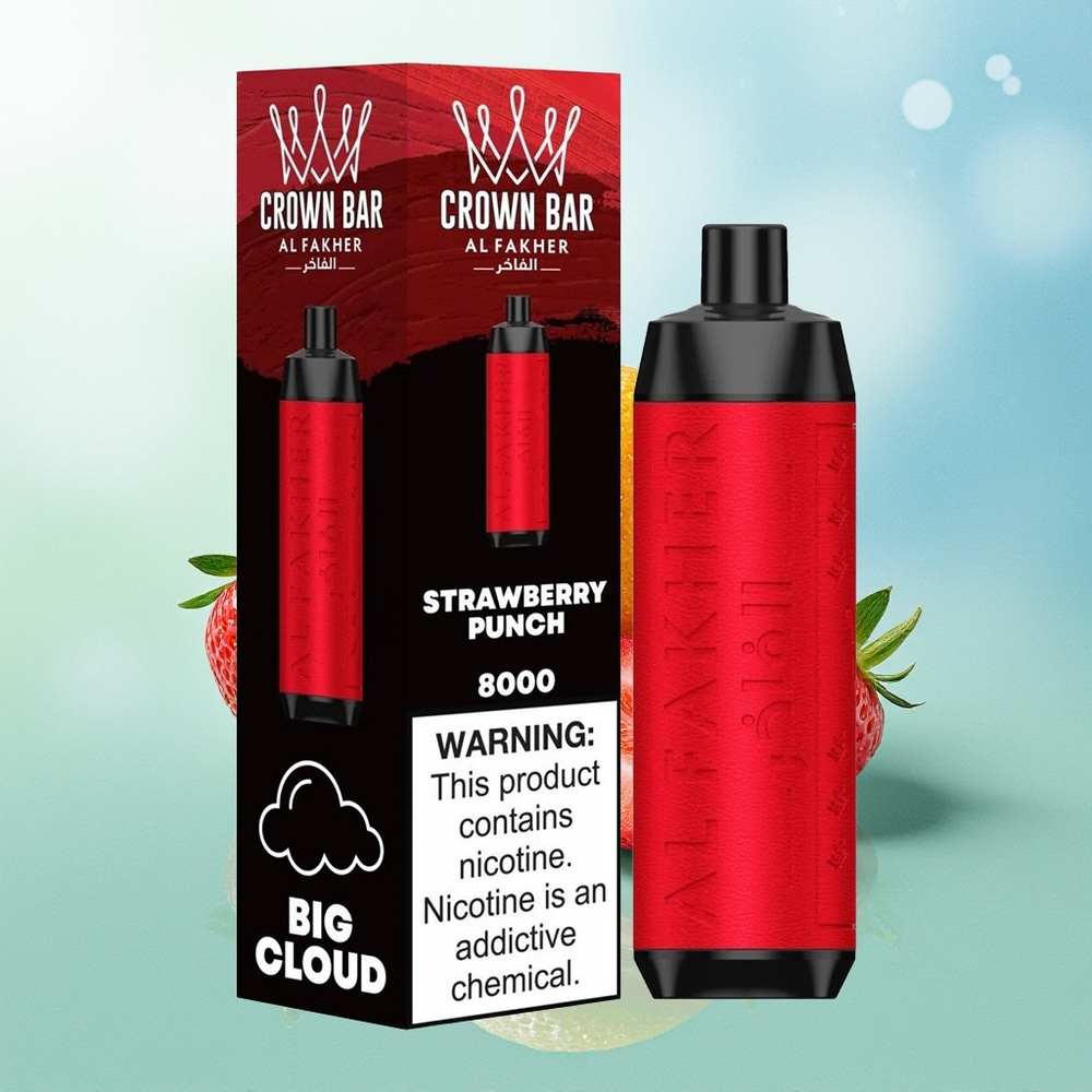 Al Fakher Crown Bar 8000 Kristalinis Vienkartinis Vapas Braškių Punchas 8000 Dūmai 5mg Nikotino 18ml Skystis 600mAh Baterija USB Type-C 0.6 Ohm Apvija