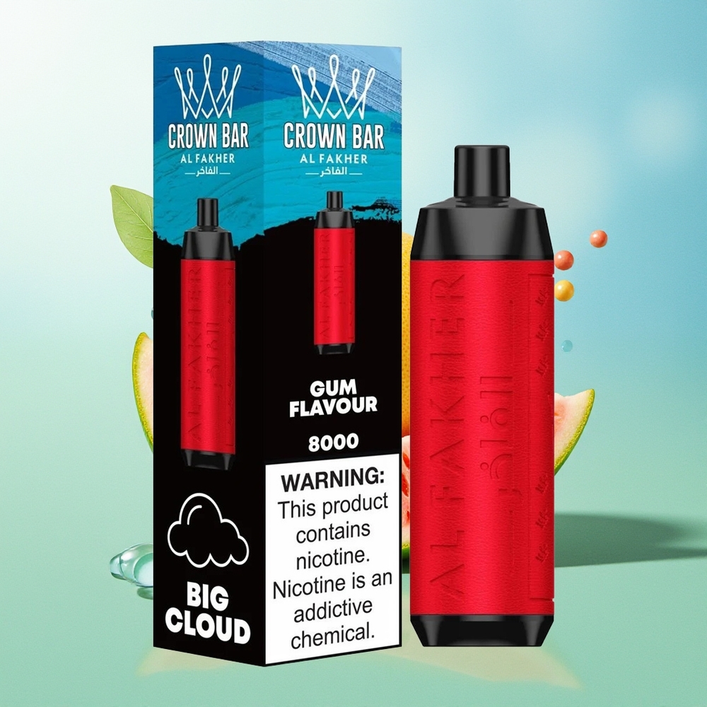 Al Fakher Crown Bar 8000 Kristalinis Vienkartinis Vapas Gumo Skonis 18ml 5mg 0.6ohm USB Type-C