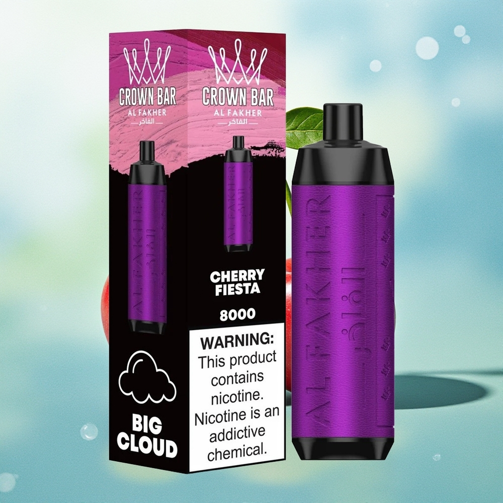 Al Fakher Crown Bar 8000 Kryštalinis Vienkartinis Išgarintojas Vyšnių Fiesta 5mg Nikotino 18ml Skystis 600mAh Baterija USB Type-C