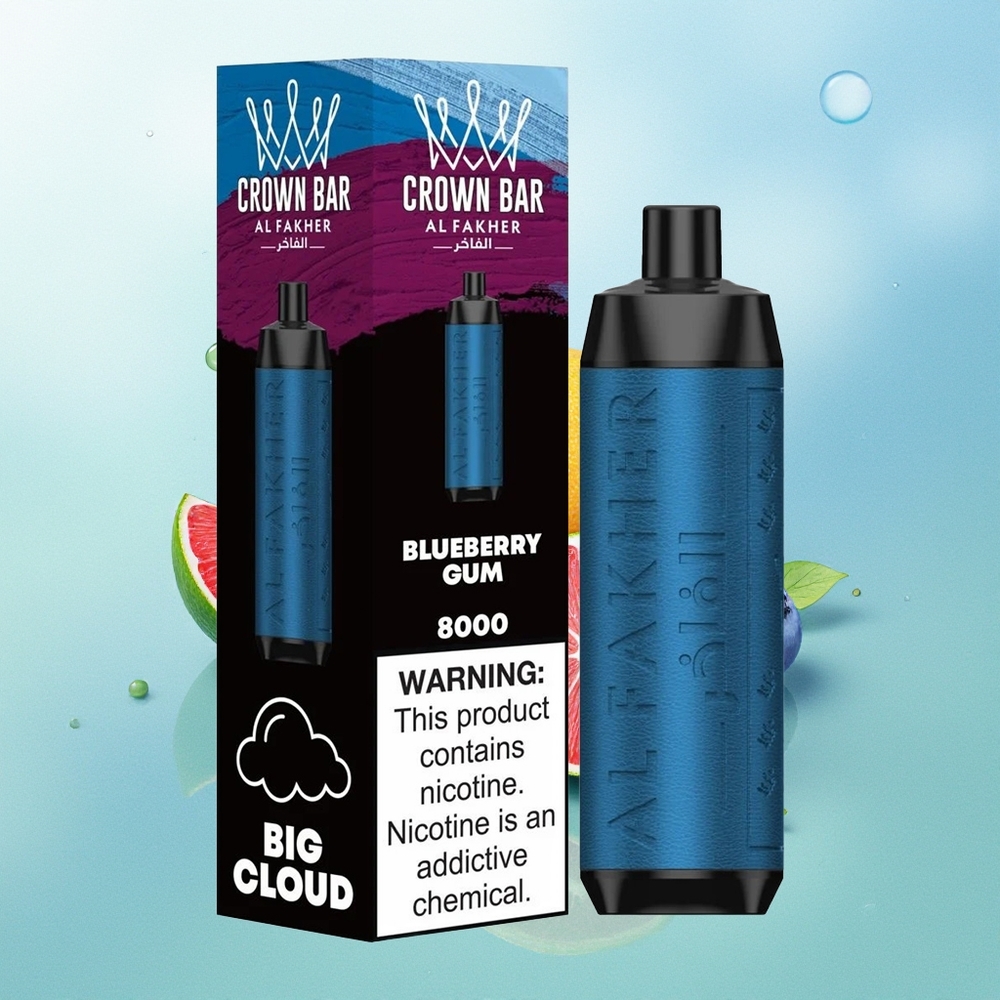 Al Fakher Crown Bar 8000 Mėlynųjų Gervuogių Guma 5mg Nikotino 18ml Skysčio 600mAh Baterija USB Type-C Įkrovimas 0.6 omų Ritė