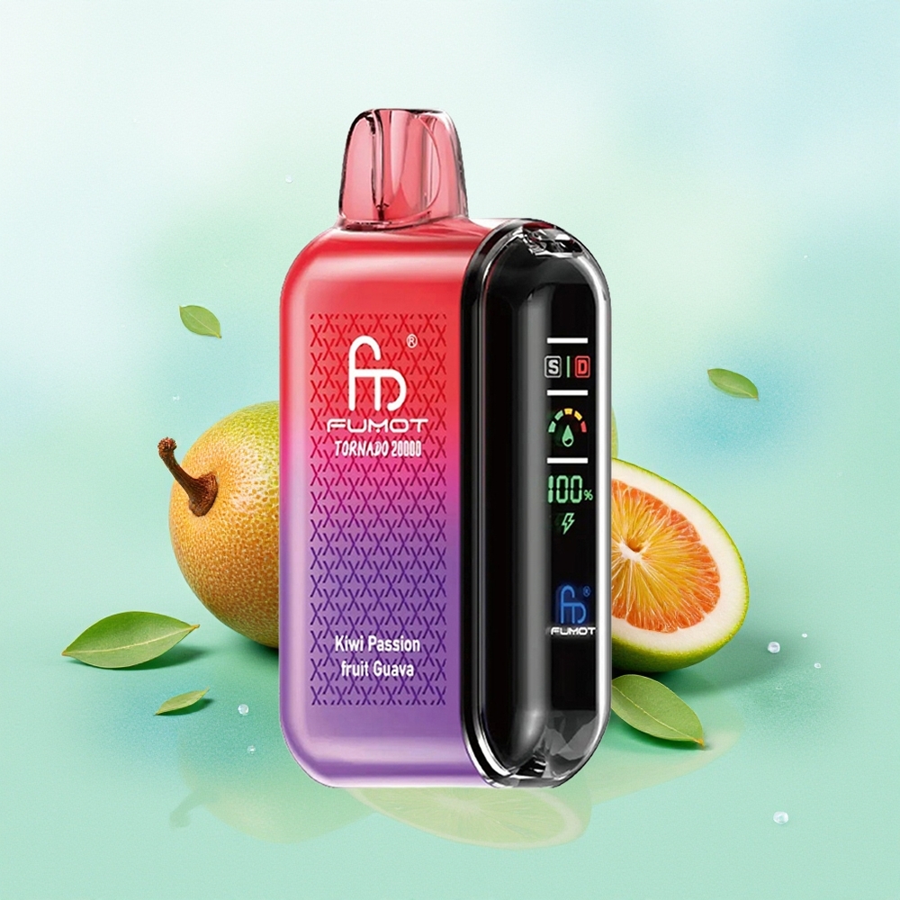 Fumot Tornado 20000 Pūkų Kiwi Pasiflora Guava Dviguba Tinklelinė Apvija 20ml Protingas Ekranas Oro Srauto Valdymas 2% Nikotino Vieno Variklio Režimas