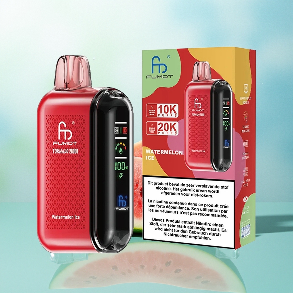 Fumot Tornado 20000 Pūkų Vandens Meliono Ledas su Dual Mesh Coil 20ml E-skvaisos 850mAh Įkrovama Baterija
