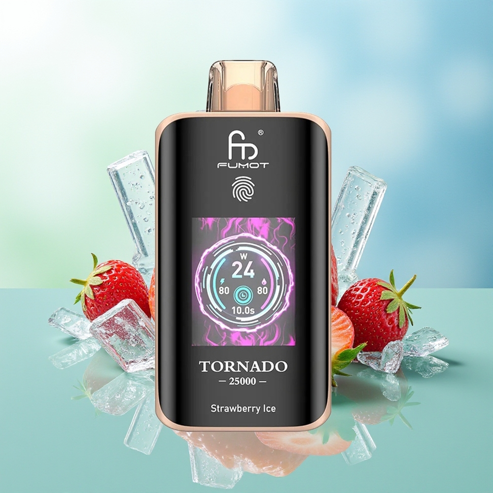 Fumot Tornado 25000 Pūkų Braškynių Ledas HD Ekranas 700mAh 20ml Type-C