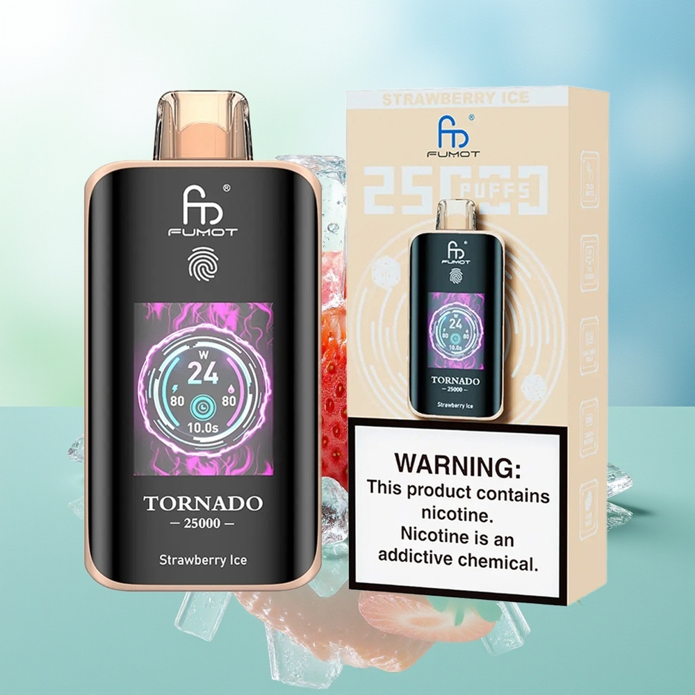Fumot Tornado 25000 Pūkų Braškynių Ledas HD Ekranas 700mAh 20ml Type-C