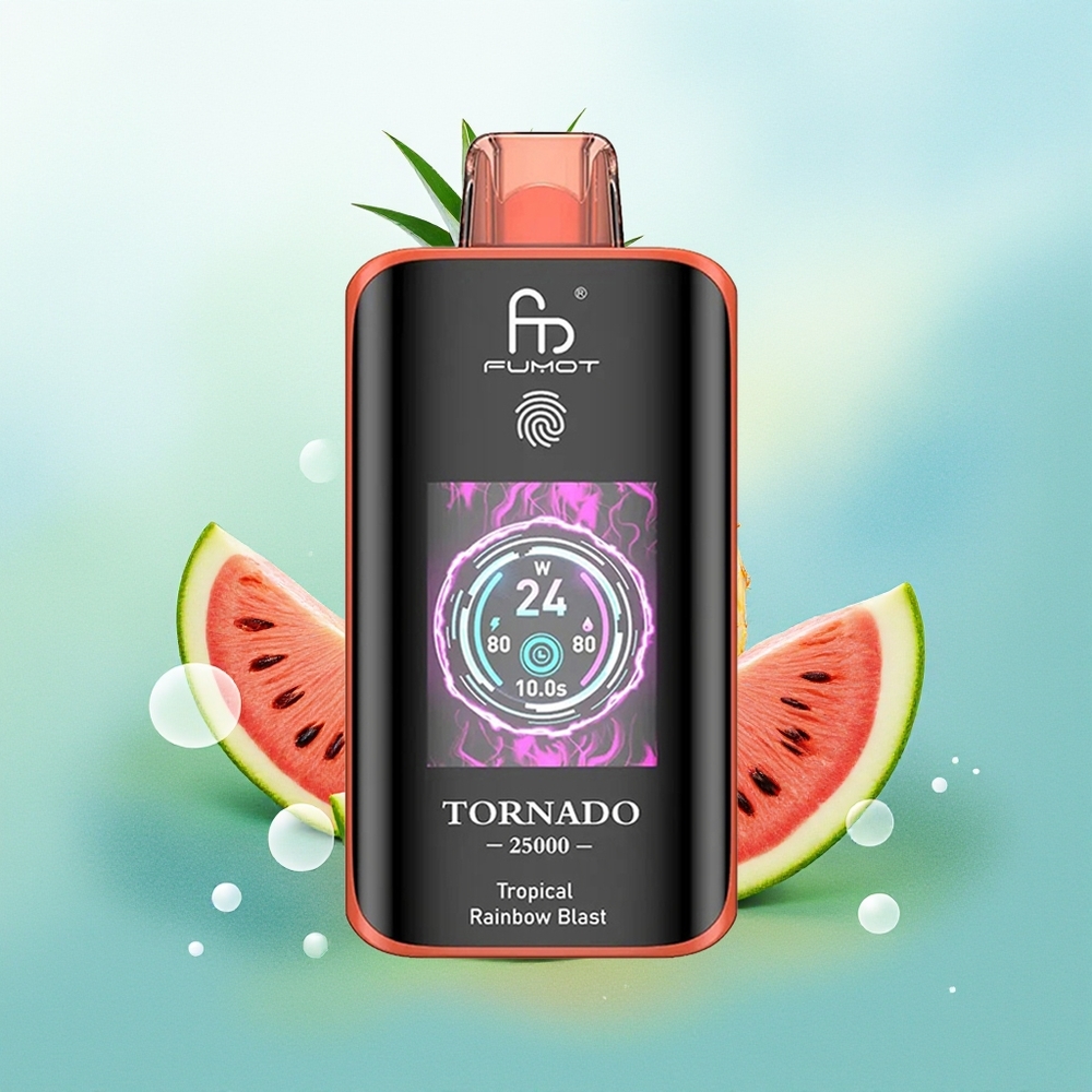 Fumot Tornado 25000 Pūkų Tropinė Vaivorykštės Eksplozija su HD Ekranu 700mAh Akumuliatoriumi 20ml Skysčio ir Type-C Įkrovimu