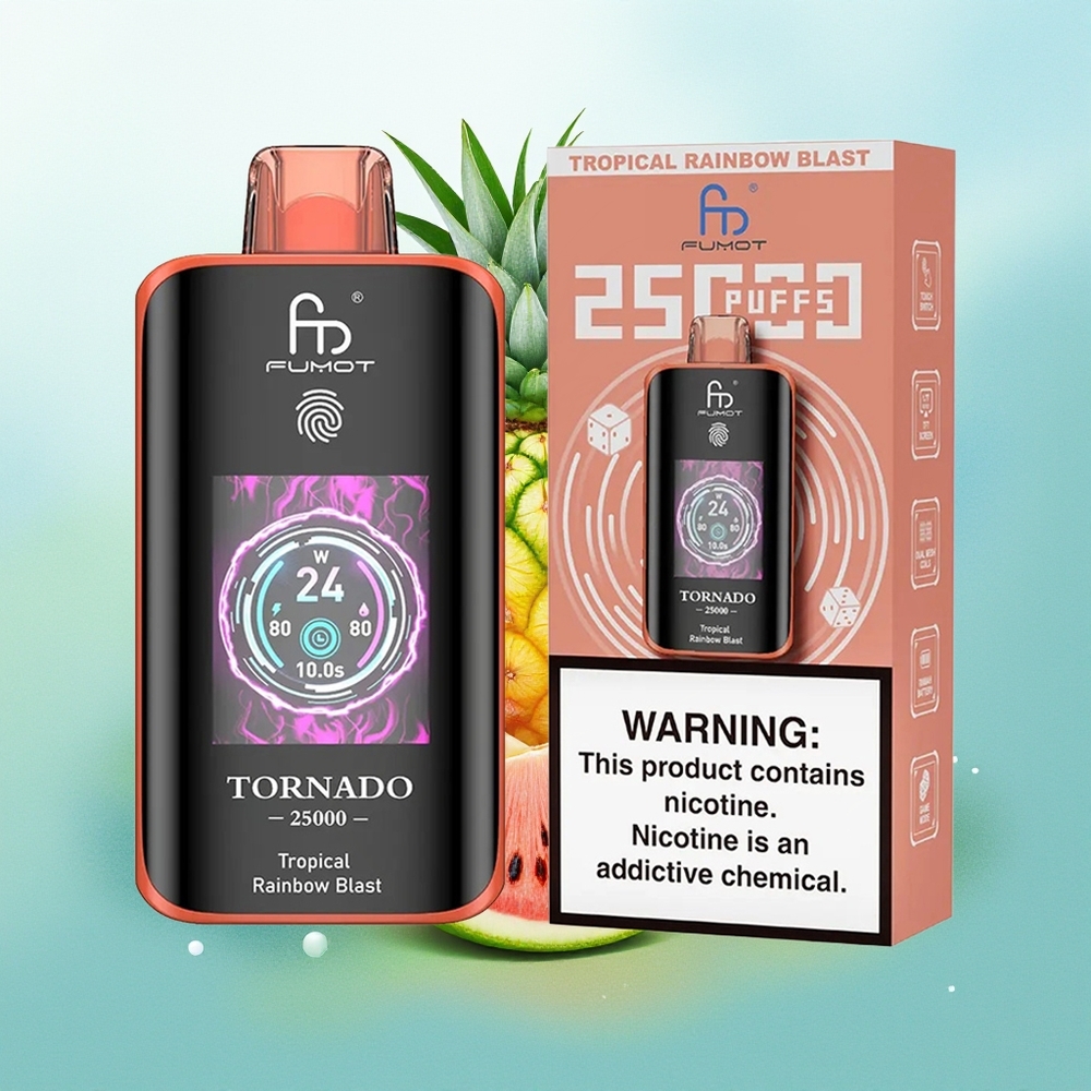 Fumot Tornado 25000 Pūkų Tropinė Vaivorykštės Eksplozija su HD Ekranu 700mAh Akumuliatoriumi 20ml Skysčio ir Type-C Įkrovimu