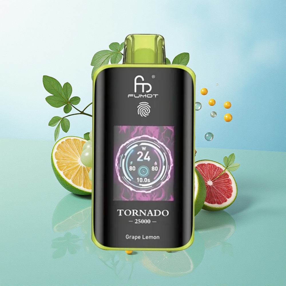 Fumot Tornado 25000 Pūkų Vynuogės Citrina HD Ekranas 700mAh 20ml Type-C