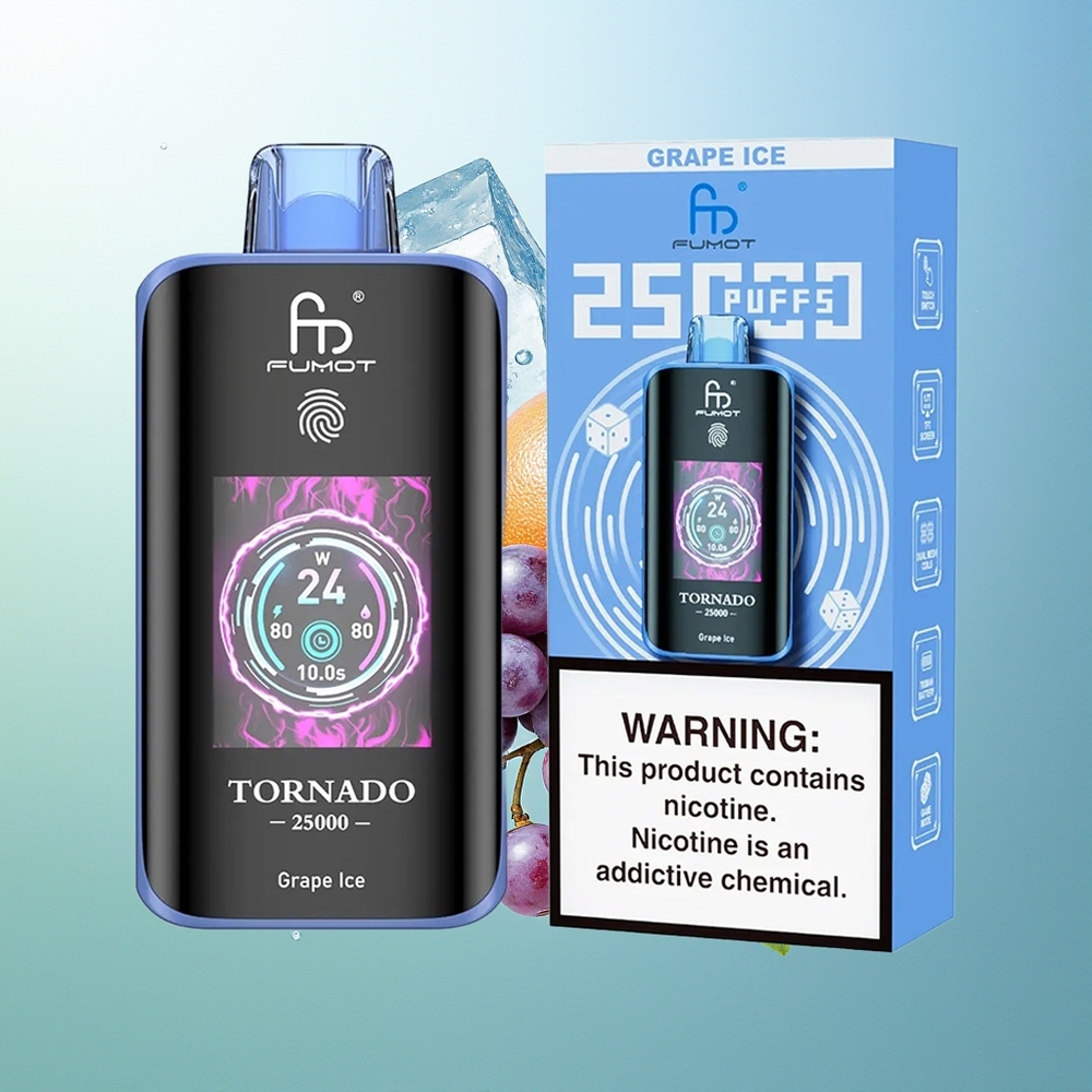 Fumot Tornado 25000 Pūkų Vynuogių Ledas Ekranas 700mAh 20ml Type-C