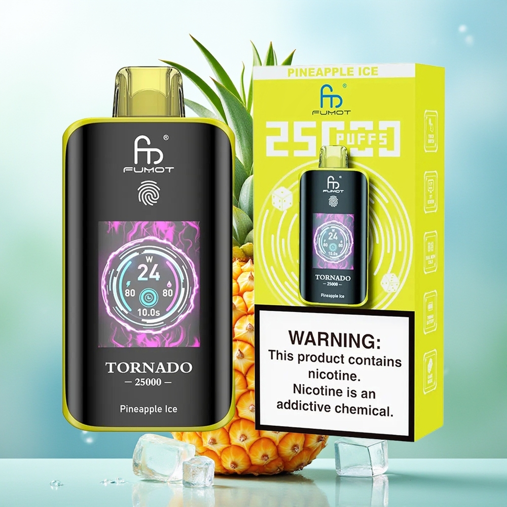 Fumot Tornado 25000 Pūkštelių Ananasų Ledas su HD Ekranu 700mAh Perkroviama Baterija 20ml Išankstinio Užpildymo Skystis