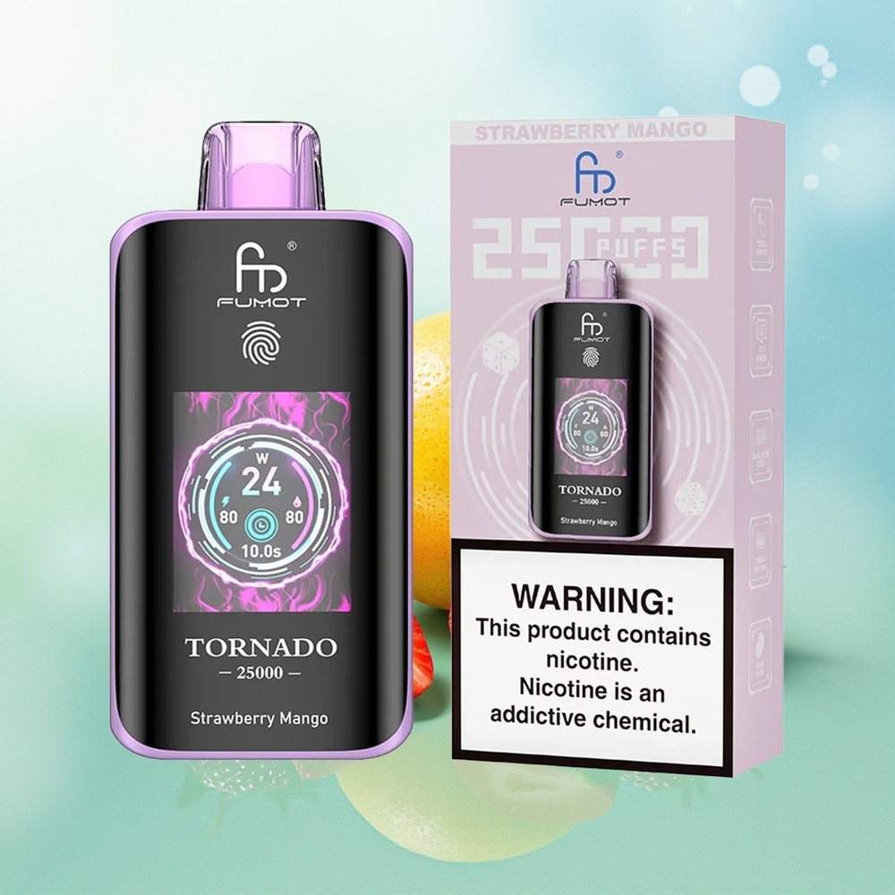 Fumot Tornado 25000 Pūkštelių Braškė-Mangas HD Ekranas 700mAh Akumuliatorius 20ml Skysčio Type-C Įkrovimas