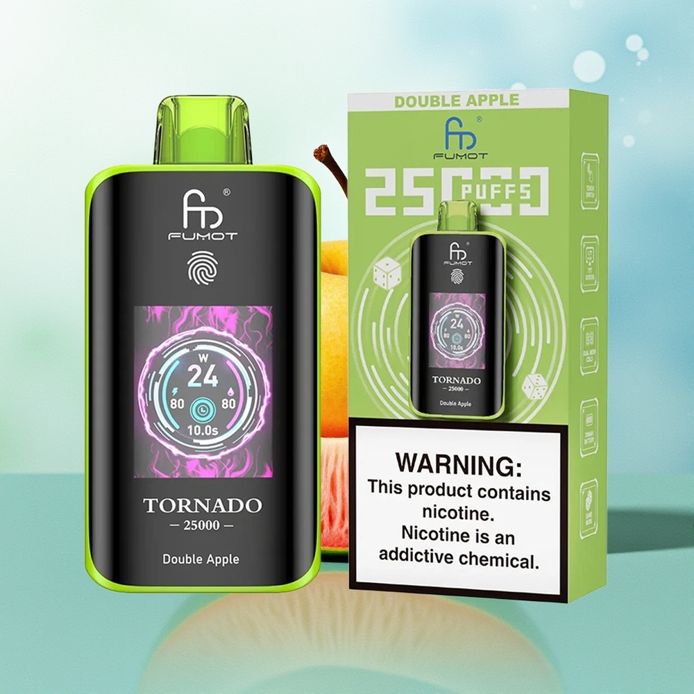 Fumot Tornado 25000 Pūkštelių Dvigubų Obuolių su HD Ekranu 700mAh Akumuliatoriumi 20ml Skysčio Type-C Įkrovimu