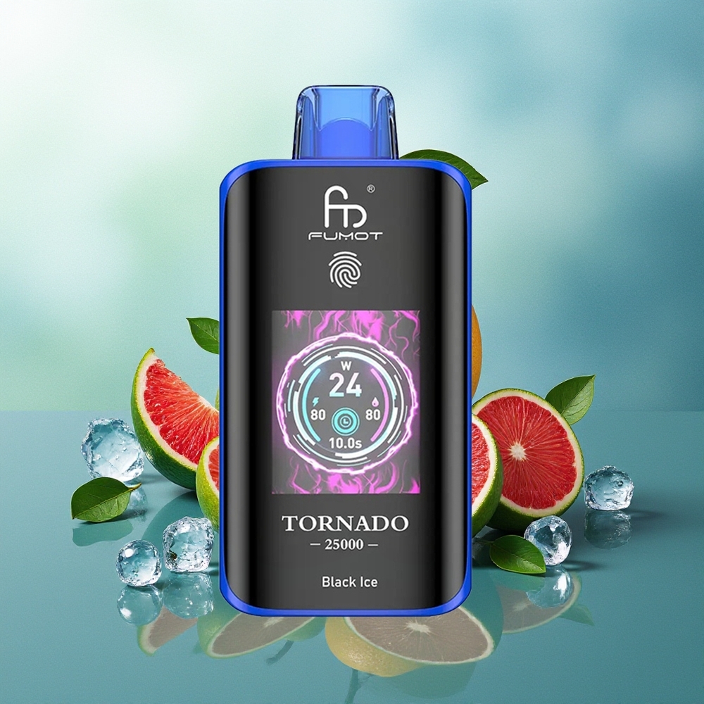 Fumot Tornado 25000 Pūkštelių Juodasis Ledas su HD Ekranu 700mAh Įkrovama Baterija 20ml Skysto 0/2%/3%/5% Nikotino Type-C Įkrovimu