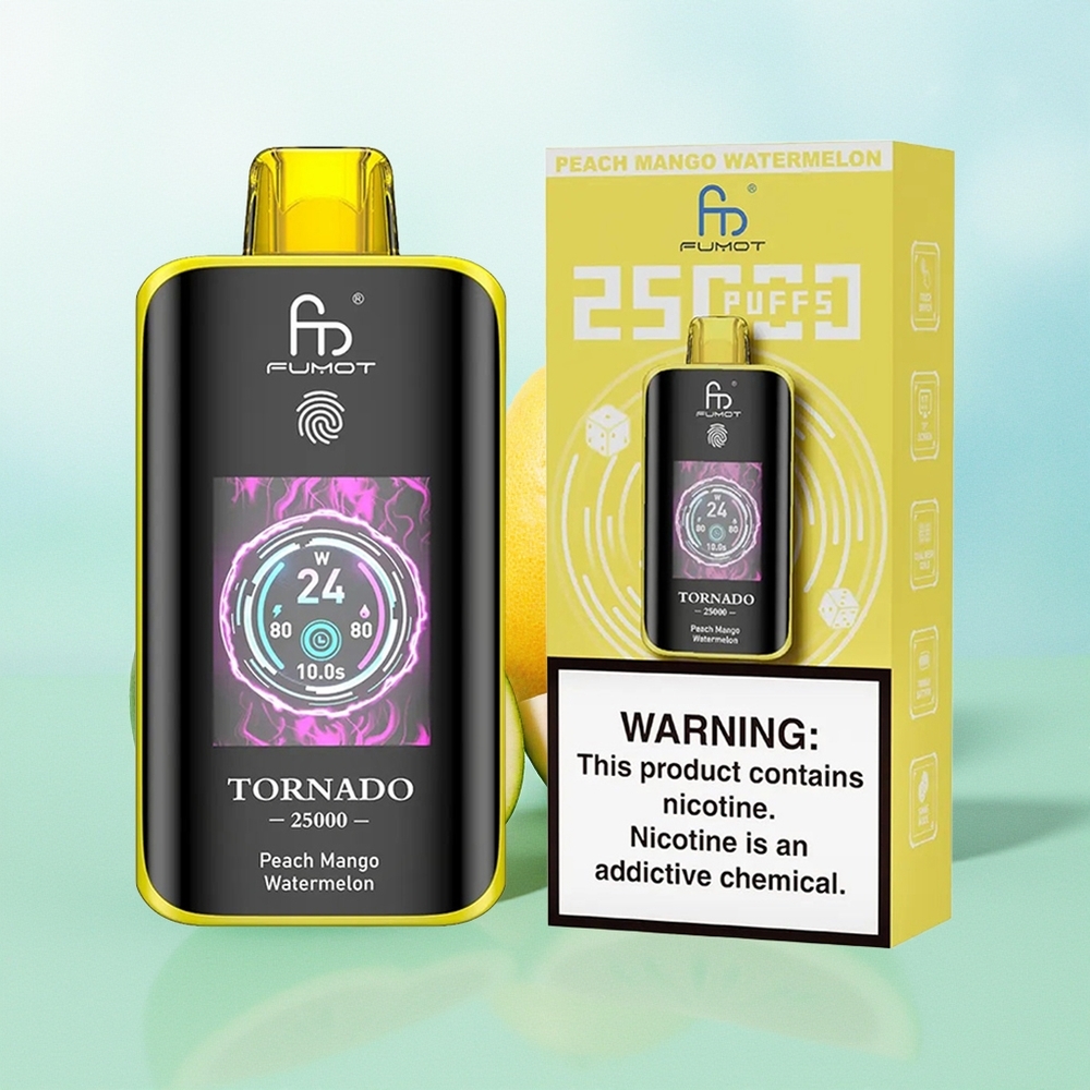 Fumot Tornado 25000 Pūkštelių Persikas Mango Arbūzas HD Ekranas 700mAh 20ml Tipas-C
