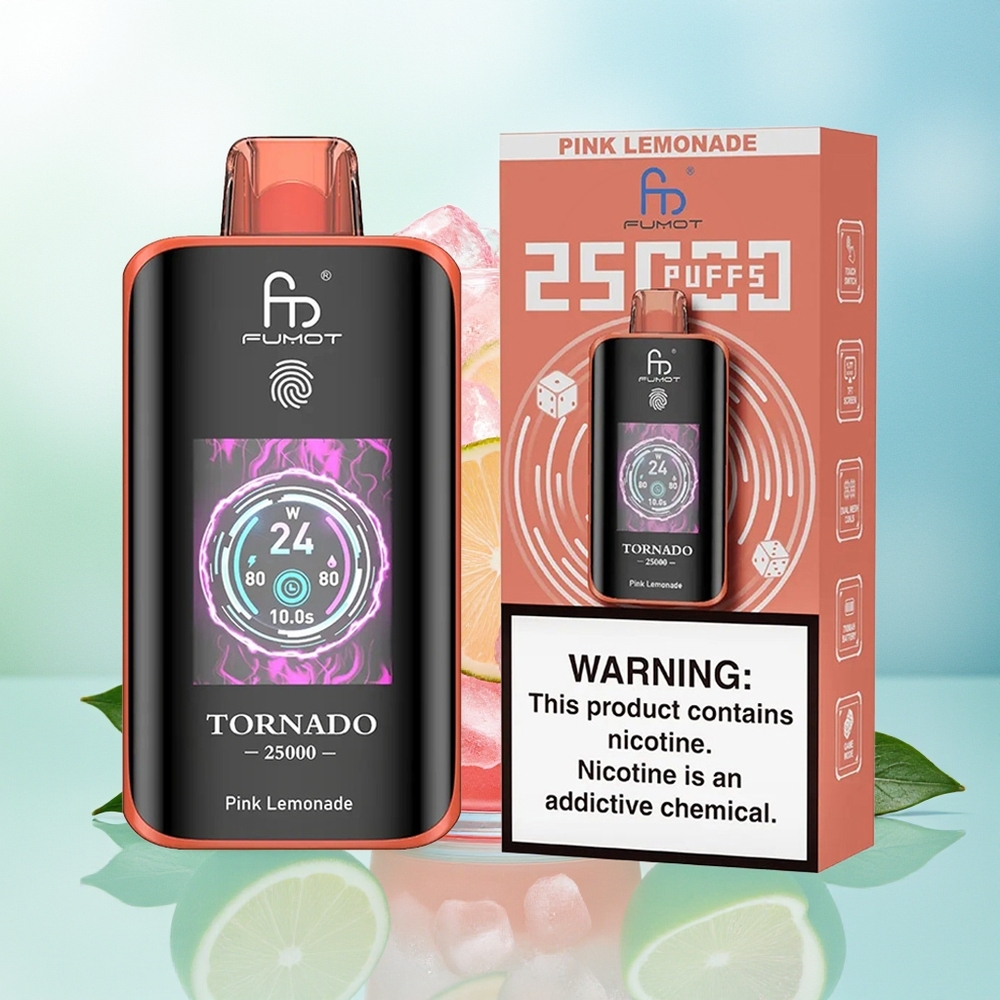 Fumot Tornado 25000 Pūkštelių Rūgščiai Citrinų Gėrimas HD Ekranas 700mAh Type-C