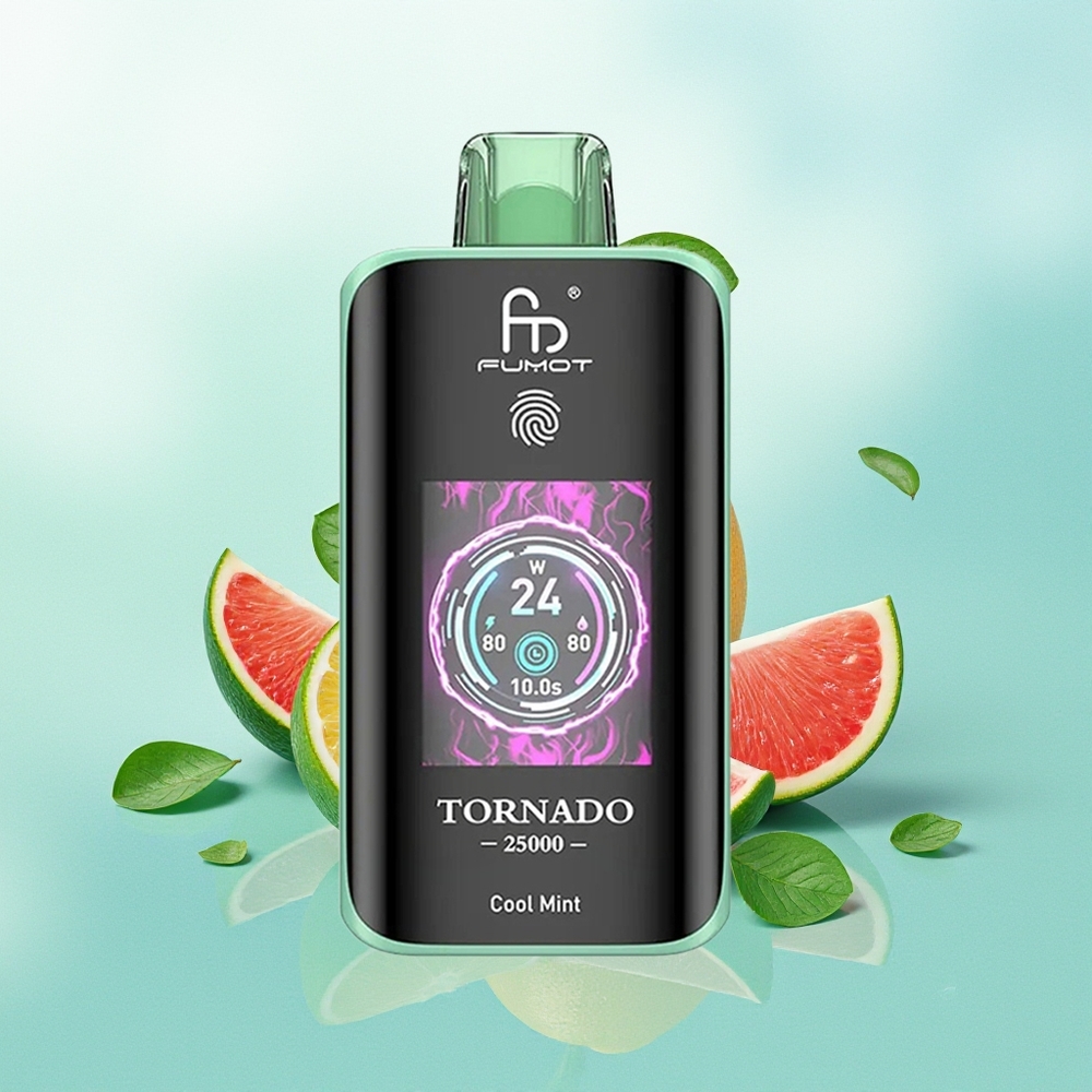 Fumot Tornado 25000 Pūkštelių Šalta Mėta HD Ekranas 700mAh Akumuliatorius 20ml Skystis Type-C