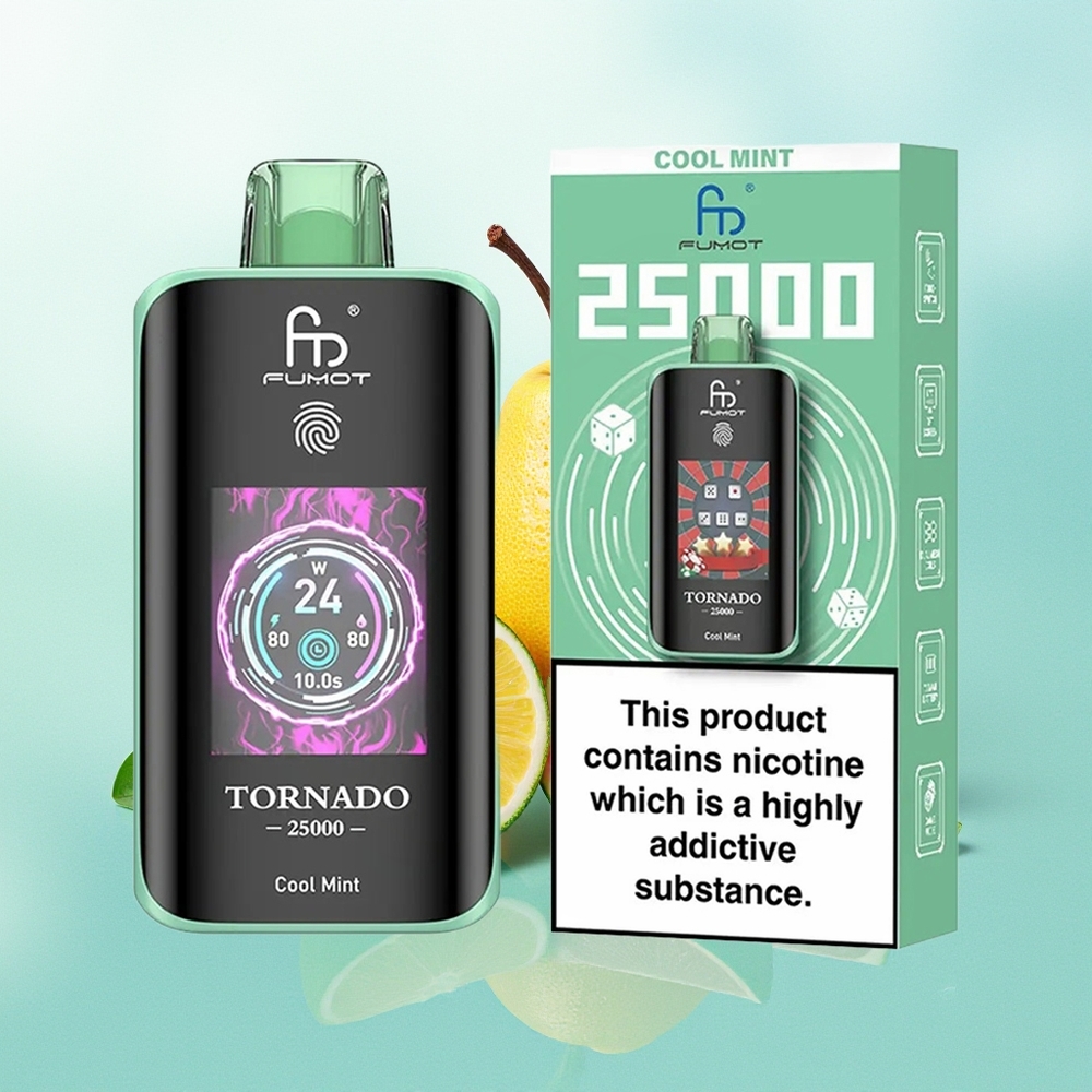 Fumot Tornado 25000 Pūkštelių Šalta Mėta HD Ekranas 700mAh Akumuliatorius 20ml Skystis Type-C