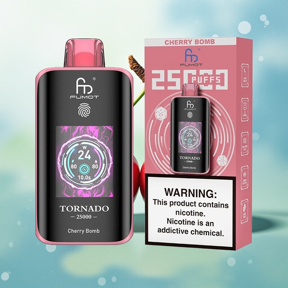 Fumot Tornado 25000 Pruokų Vyšnių Bomba su HD Ekranu 20ml Skysčio ir Type-C Įkrovimu
