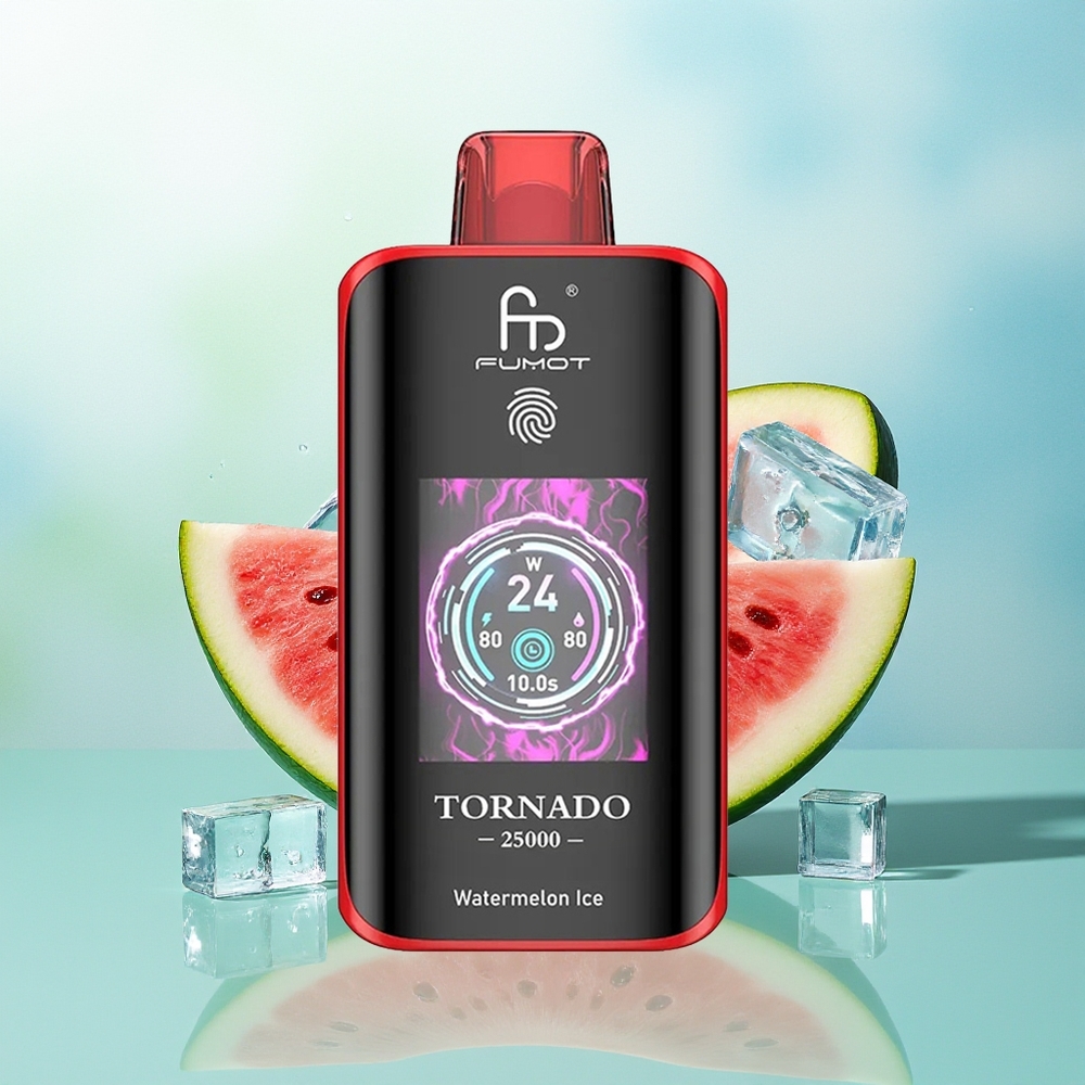 Fumot Tornado 25000 Pufų Vandensmelionų Ledas su HD Ekranu 700mAh Akumuliatoriumi 20ml Skysčio ir Type-C Įkrovimu