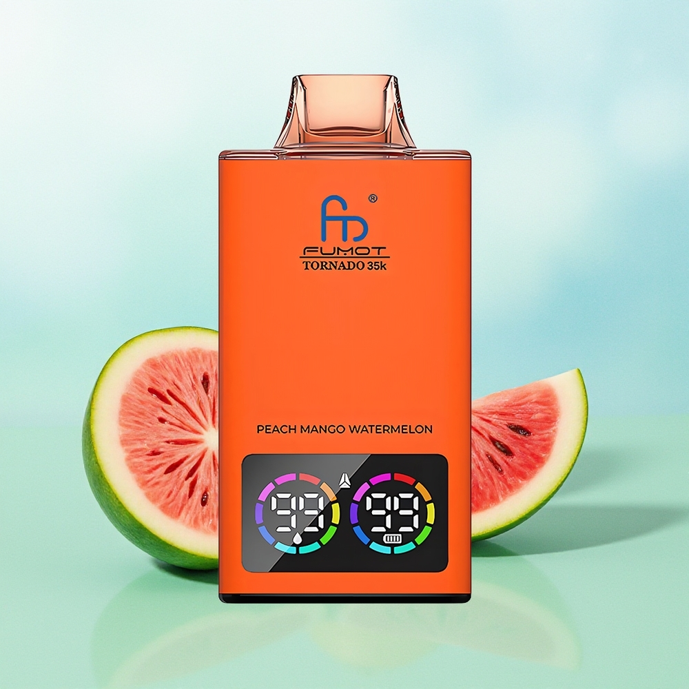 Fumot Tornado 35000 Pūkų Persikas Mango Arbūzas Dviguba Tinklelio Apvija Kintamos Spalvos RGB Šviesos 15ml