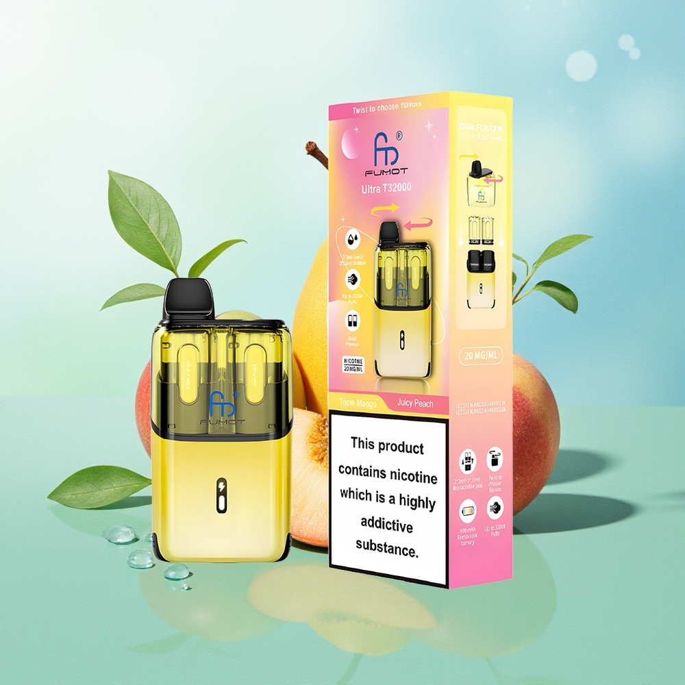 Fumot Ultra T32000 32000 Puffų Trigubas Mango - Sultingas Persikas 800mAh 24ml 20mg Type-C Tinklelinė Apvija