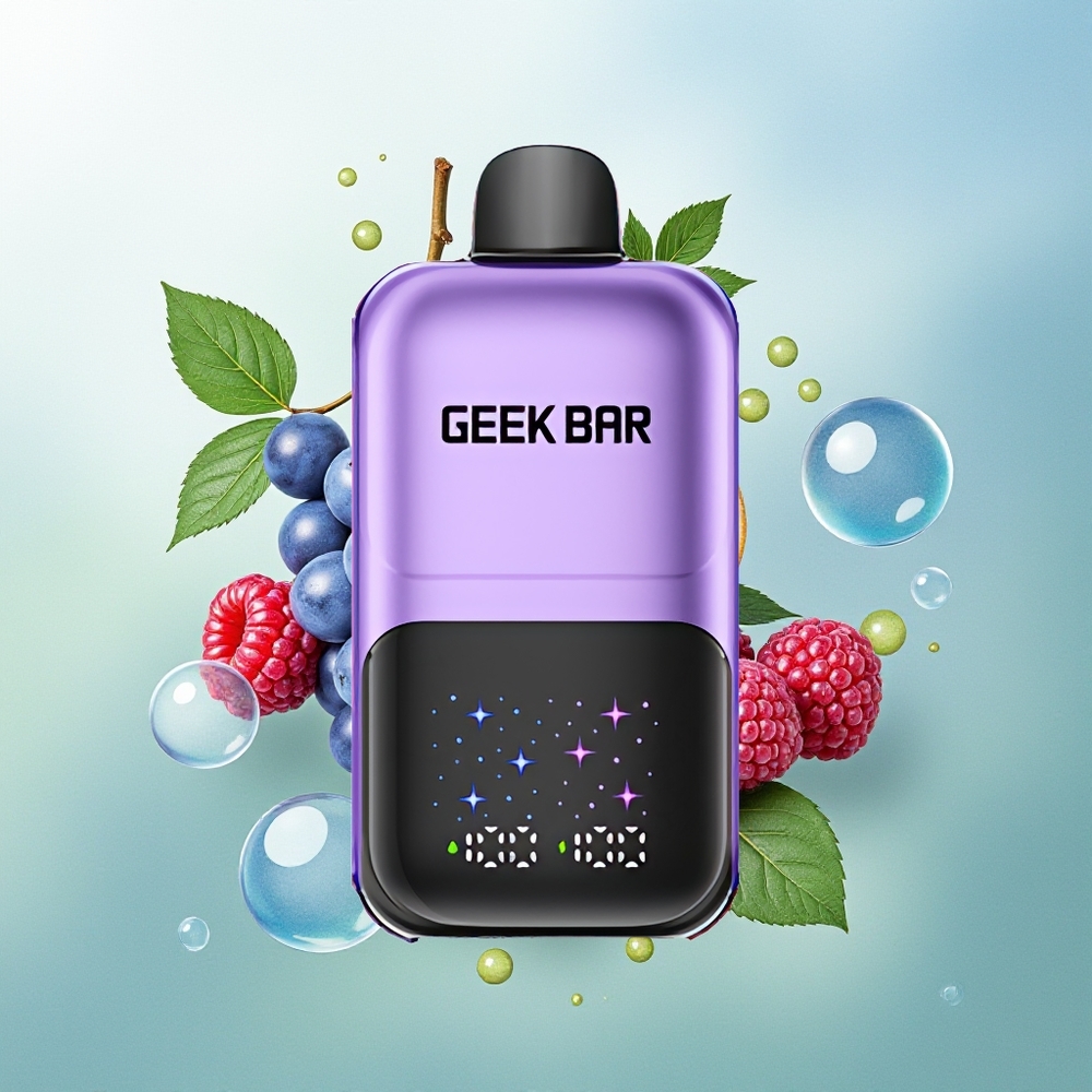 GEEK BAR 2GO 50000 Pūkų Dviejų Serijų Vynuogės ir Avietės Pen su Dideliu Ekranu 3 Lygių Skonio/Šalčio Reguliavimu Dvigubu
