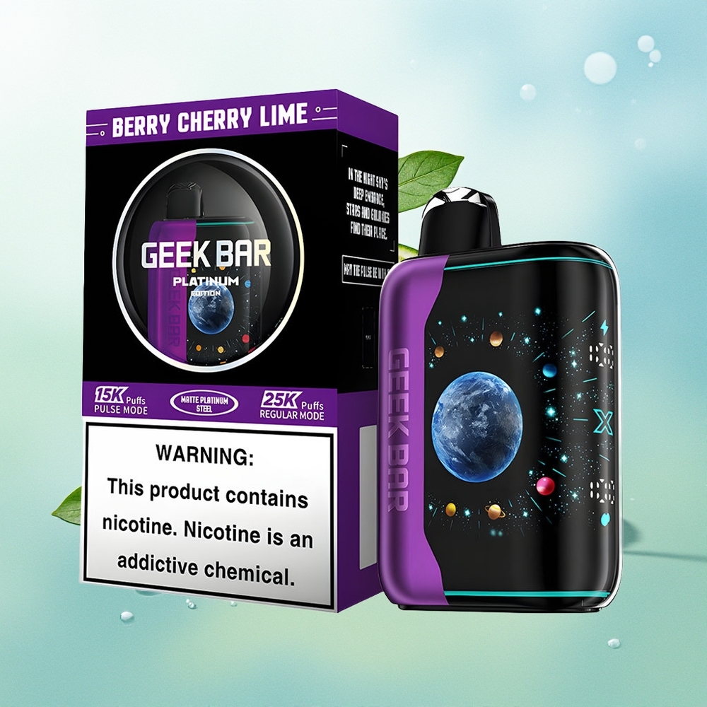 GEEK BAR Platinum Edition 25000 Pūkų Uogų Vyšnių Citrina Su 3D Ekranu USB Type C Dvigubu Tinkleliu Ir 20mL Skysčio