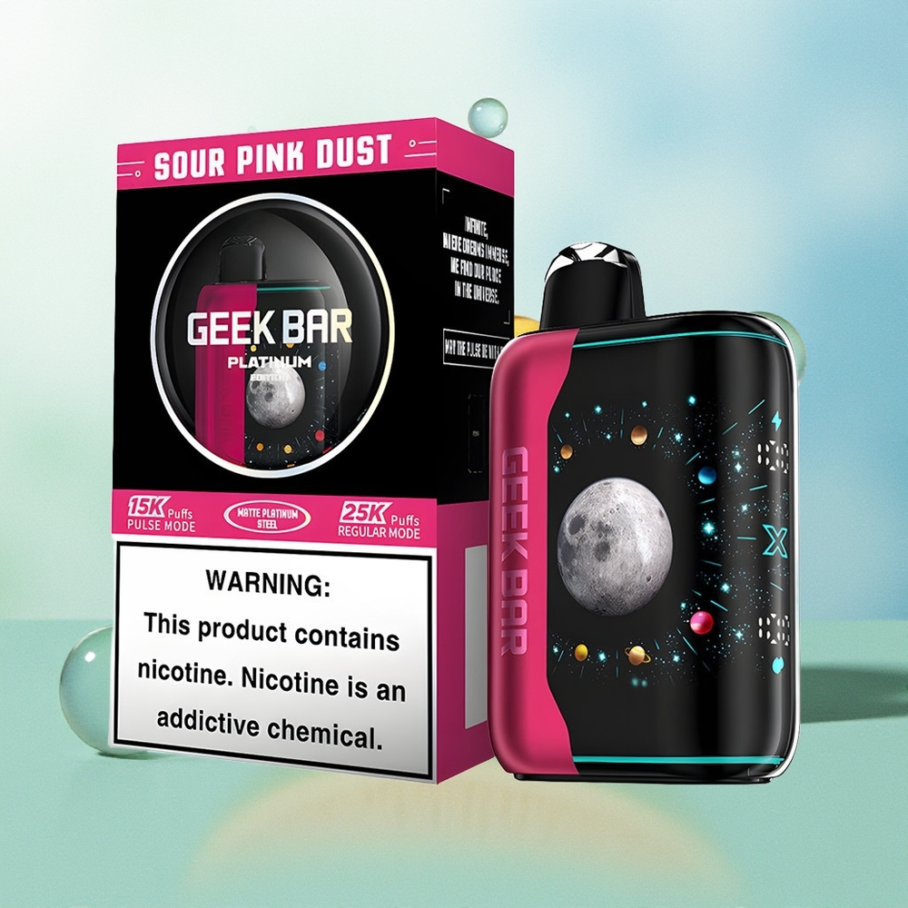 GEEK BAR Platinum Edition 25000 Puffų Rūgštus Rožinis Dulkės 15000 Puffų Pulsas 20mL USB-C 2% Nikotino