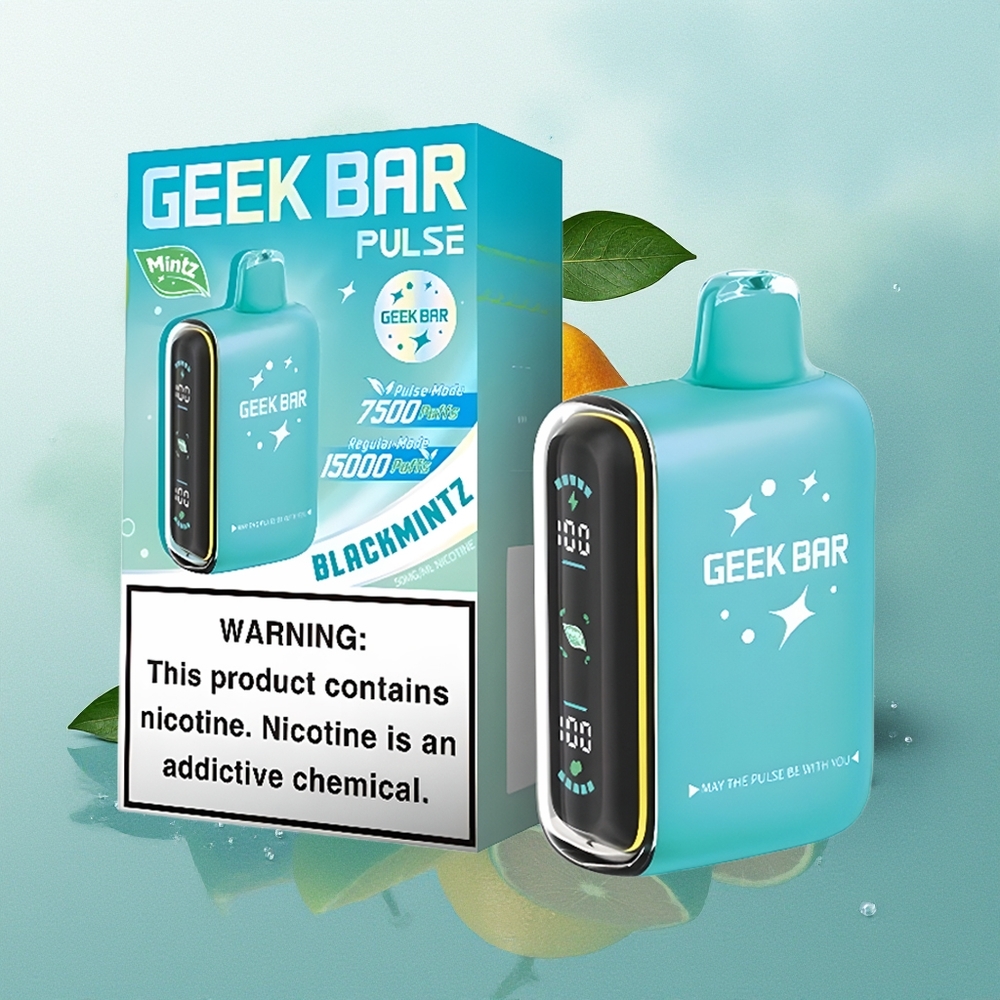 GEEK BAR Pulse 15000 Pūkų Mėtos Leidimas su 16ML Skysčio 5% Nikotino Reguliuojamu Oro Srautu 650 mAh Baterija ir USB Type-C