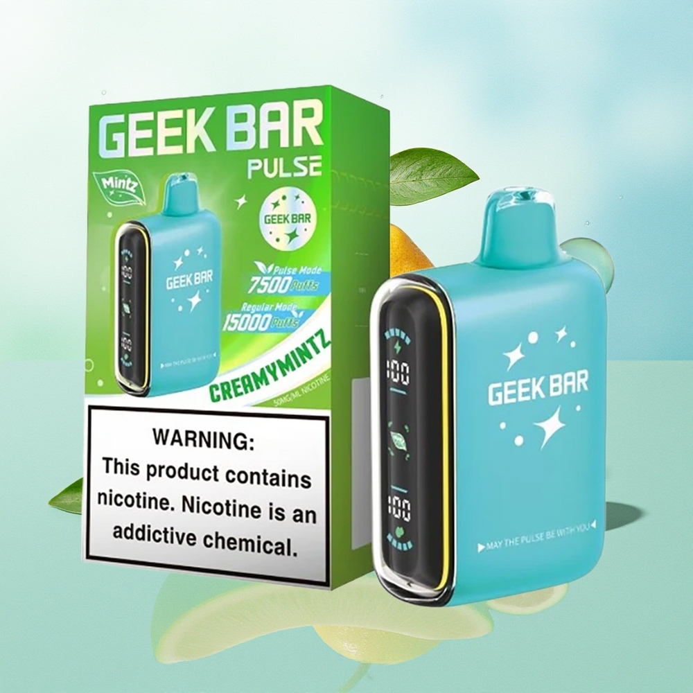 GEEK BAR Pulse 15000 Pūkų Mėtos Leidimas su 16ML Skysčio 5% Nikotino Reguliuojamu Oro Srautu 650 mAh Baterija ir USB Type-C