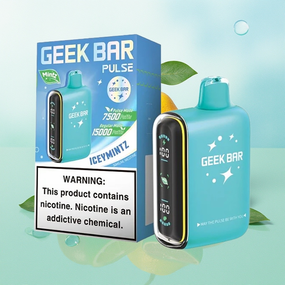 GEEK BAR Pulse 15000 Pūkų Mėtos Leidimas su 16ML Skysčio 5% Nikotino Reguliuojamu Oro Srautu 650 mAh Baterija ir USB Type-C