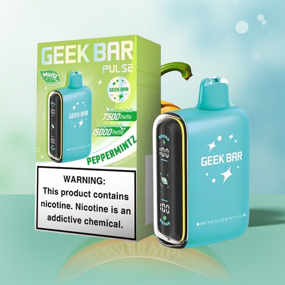 GEEK BAR Pulse 15000 Pūkų Mėtos Leidimas su 16ML Skysčio 5% Nikotino Reguliuojamu Oro Srautu 650 mAh Baterija ir USB Type-C