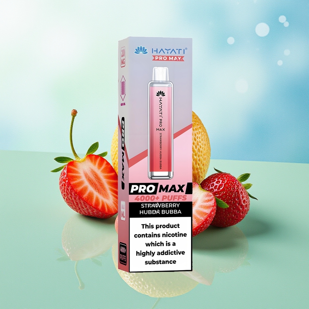 Hayati Pro Max 4000 Pūkų Braškės Hubba Bubba 2ml bakas su 10ml auto papildymu 1400mAh baterija