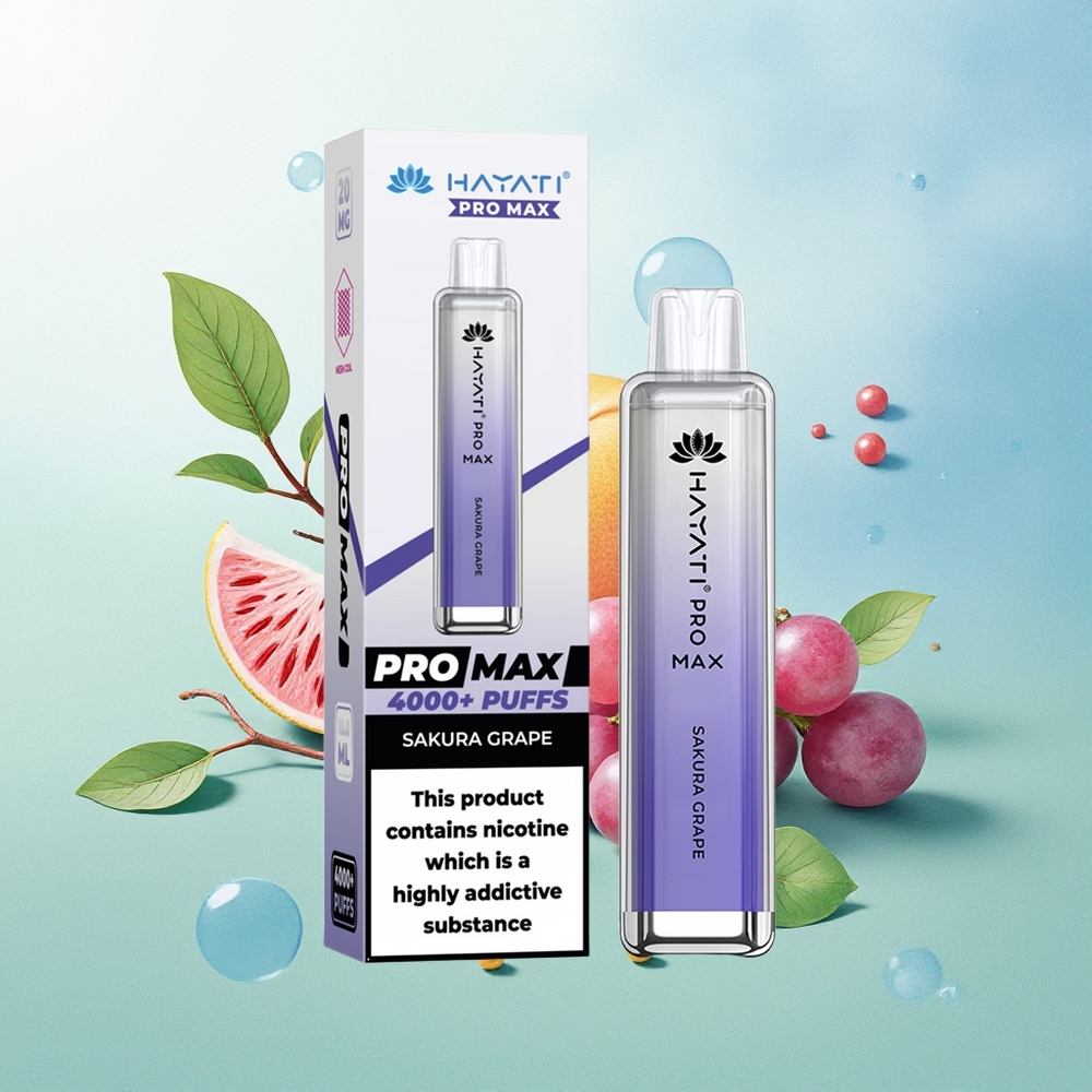 Hayati Pro Max 4000 Pūkų Sakura Vynuogė Rechargeable 1400mAh Dual 1.1 Ohm Mesh Coil LED