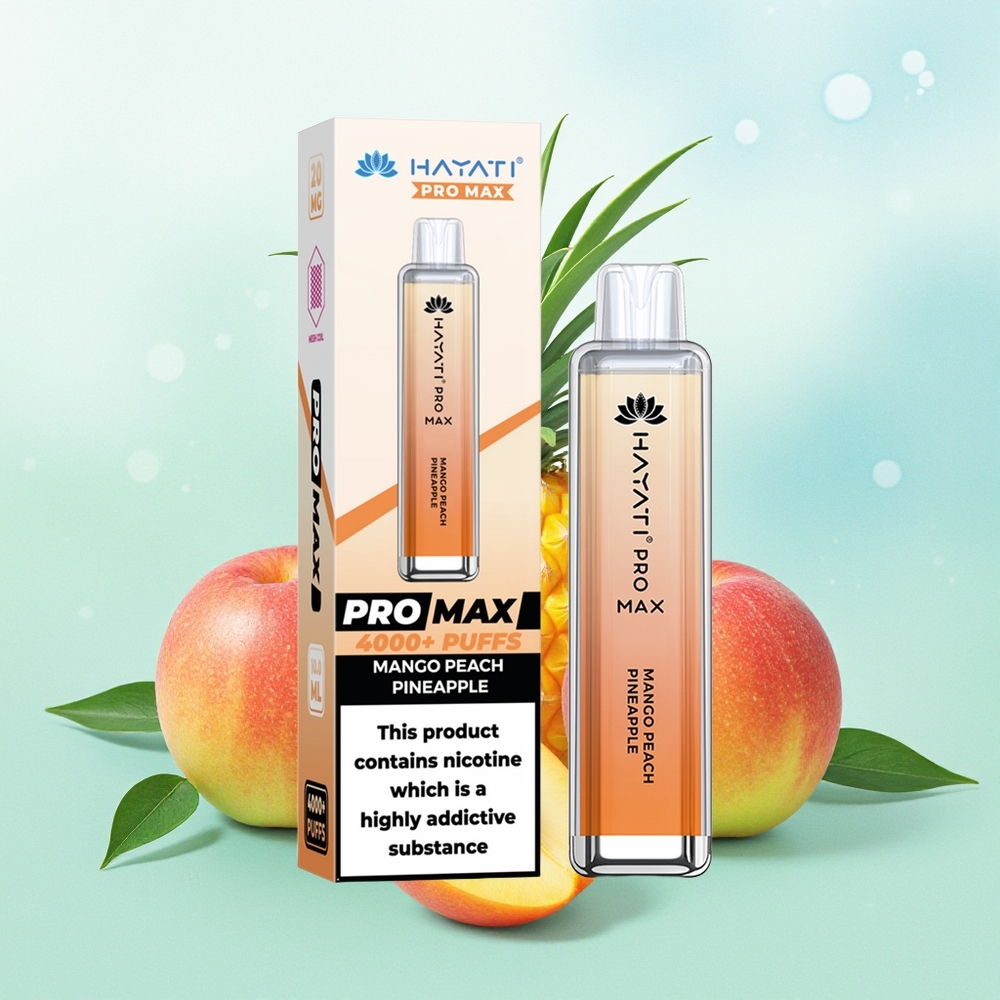Hayati Pro Max 4000 Pūkų Vienkartinė Vaporizatorius Mangas Persikas Ananasas 2ml Bakas 1400mAh