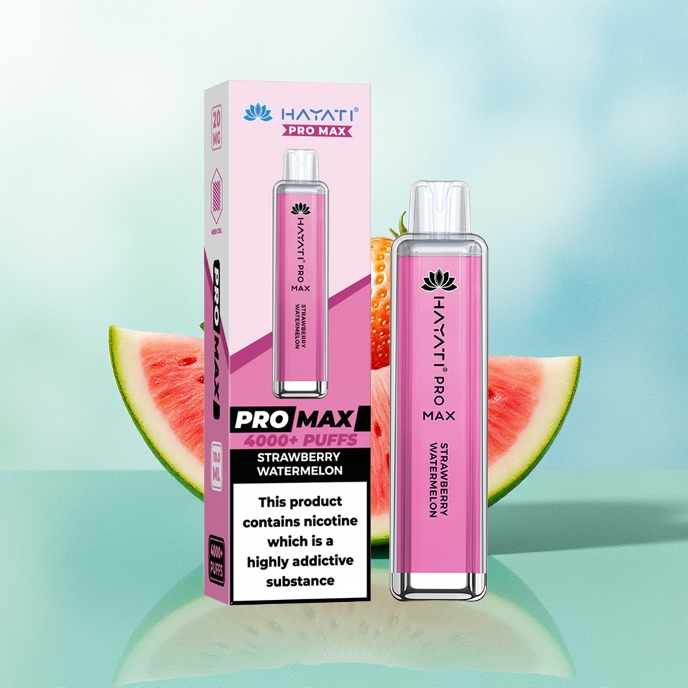 Hayati Pro Max 4000 Pūkštelių Braškės Arbūzas 2ml bakas su 10ml automatinio užpildymo 1400mAh baterija 2% Nikotino Kristalinė išvaizda