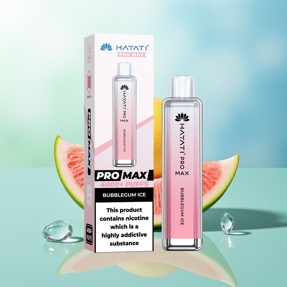 Hayati Pro Max 4000 Pūkštelių „Kramtomoji Guma“ Ledas 2% Nicotine 1400mAh Battery Rechargeable Dual 1.1 Ohm Mesh Coil LED Light TPD-Compliant
