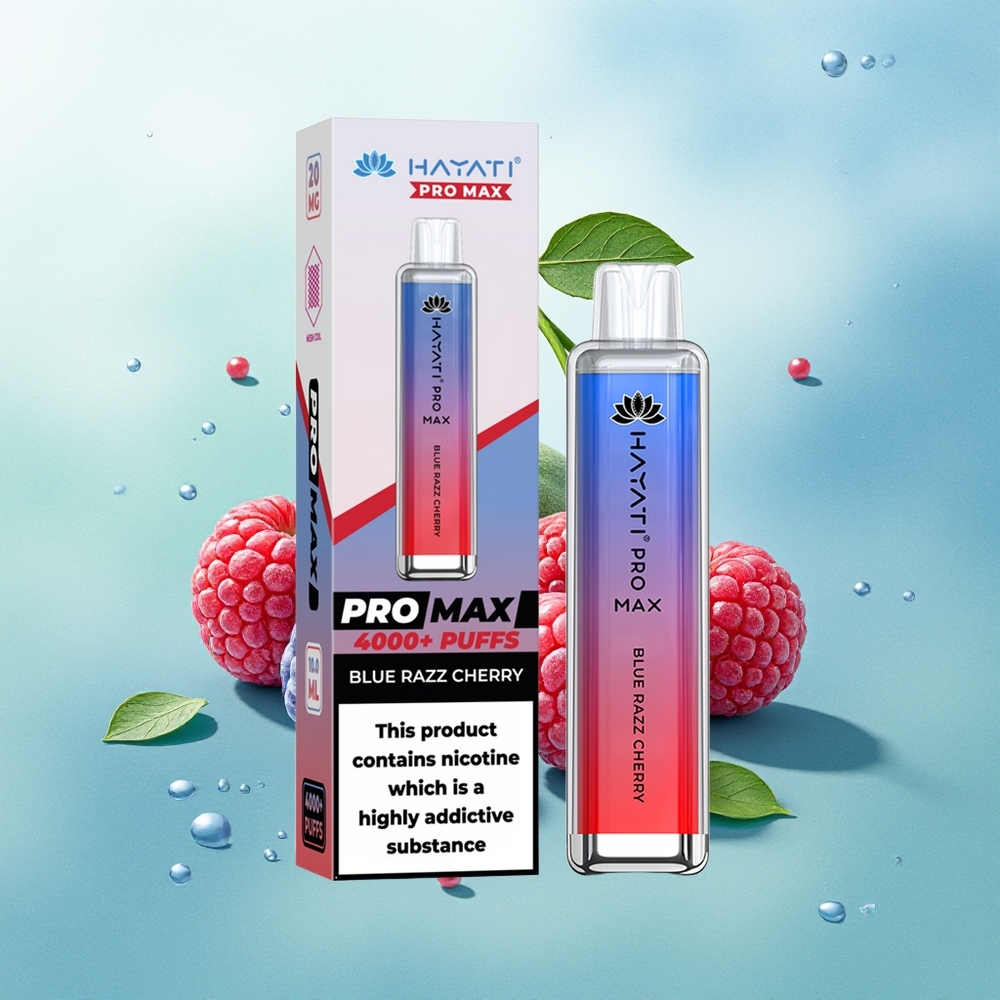 Hayati Pro Max 4000 Pūkštelių Mėlynųjų Serbentų ir Vyšnių (2ml bakas 10ml automatinis papildymas 1400mAh akumuliatorius 2% 5% Nikotino stiprumas)